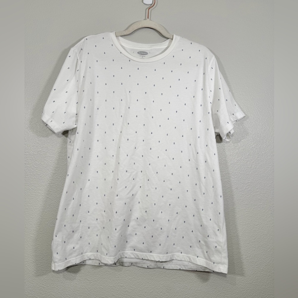 Old Navy Shirt T-Shirt White Tee Blue Anchors Beach Costal Short Sleeves Men XL